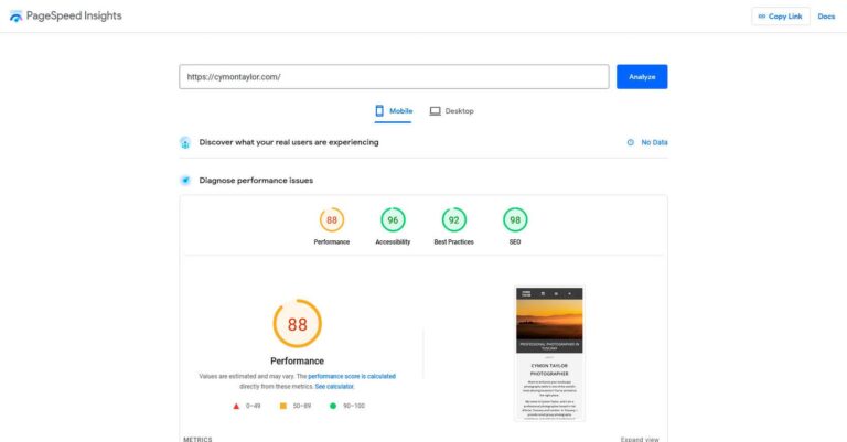 Cymon Taylor Mobile score after WP Rocket. WP Rocket review - best caching plugin for wordpress websites.