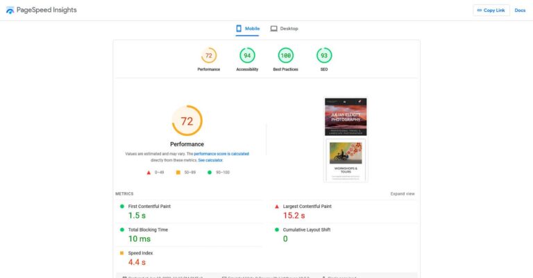 Julian Elliott Mobile score after WP Rocket