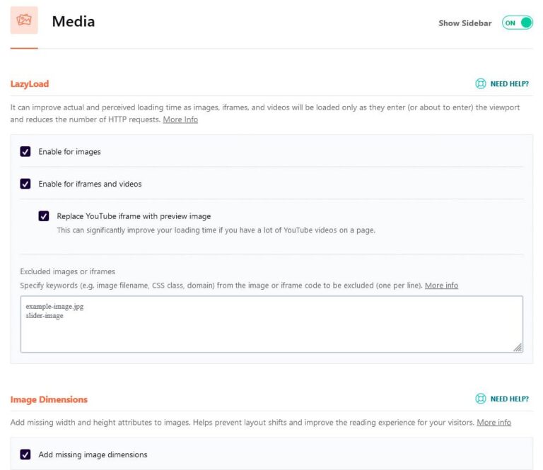WP Rocket - Media optimisation options