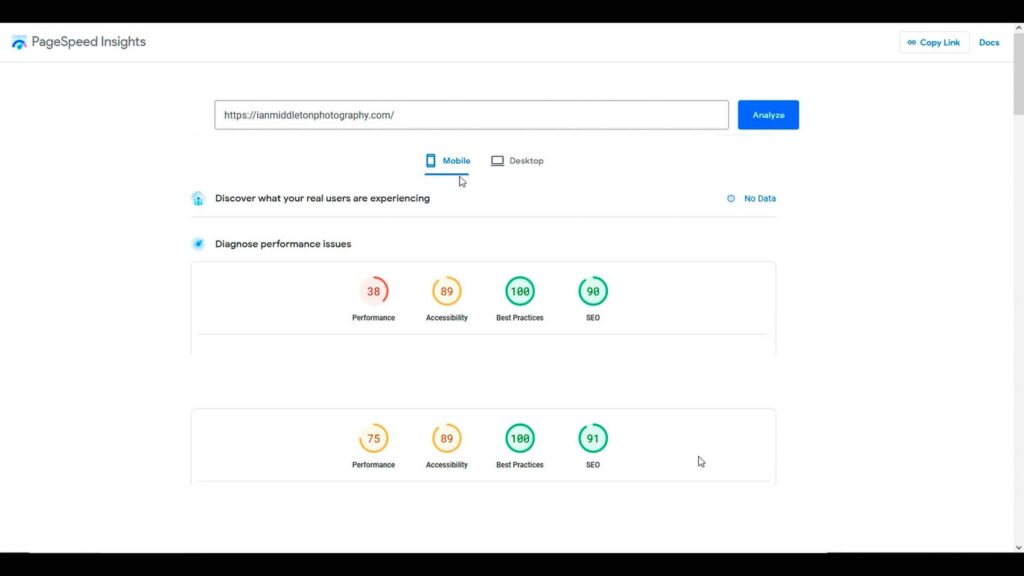 WP Rocket - mobile speed scores before and after